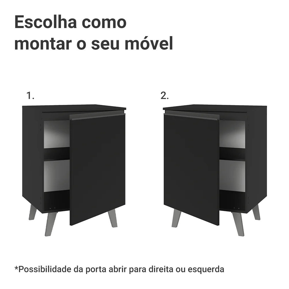 Balcão de Cozinha 60 cm 1 Porta Com Pés Preto Nice Madesa - Image 4