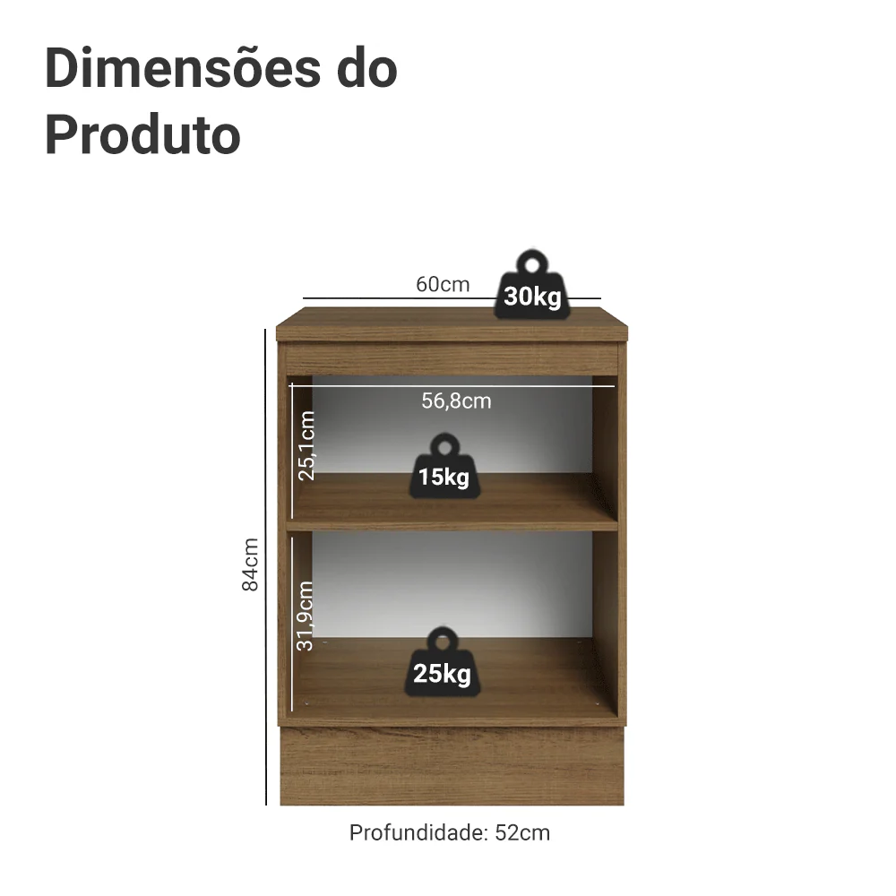 Balcão de Cozinha 60 cm 1 Porta Rustic/Cinza Lux Madesa - Image 2