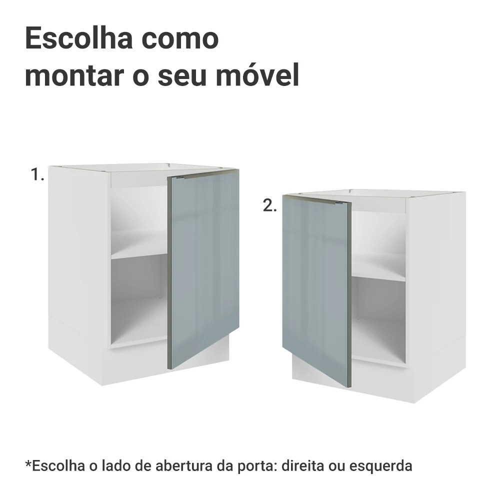 Balcão de Cozinha 60 cm 1 Porta (Sem Tampo) Branco/Cinza Lux Madesa - Image 4