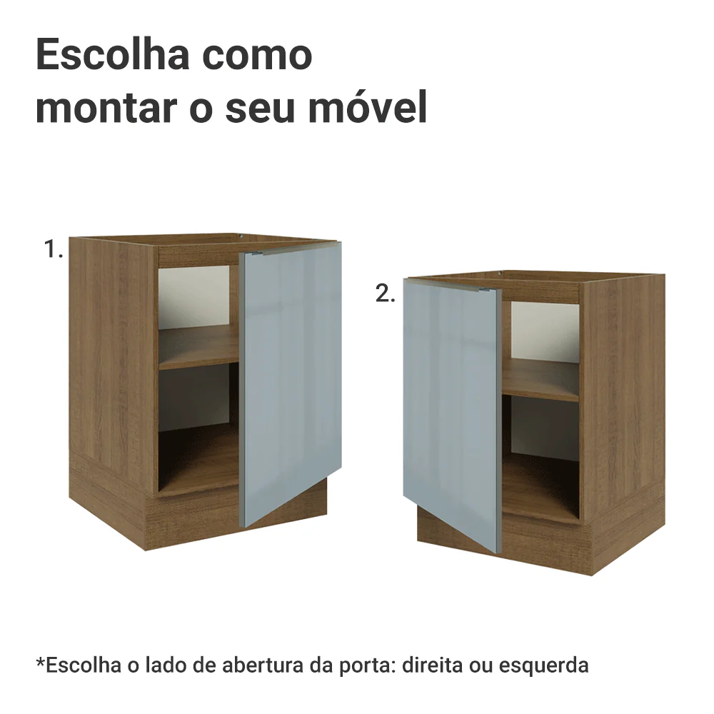Balcão de Cozinha 60 cm 1 Porta (Sem Tampo) Rustic/Cinza Lux Madesa - Image 4