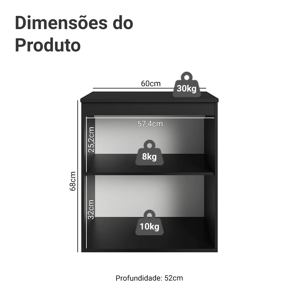 Balcão de Cozinha 60 cm 1 Porta Suspenso Preto Nice Madesa - Image 2