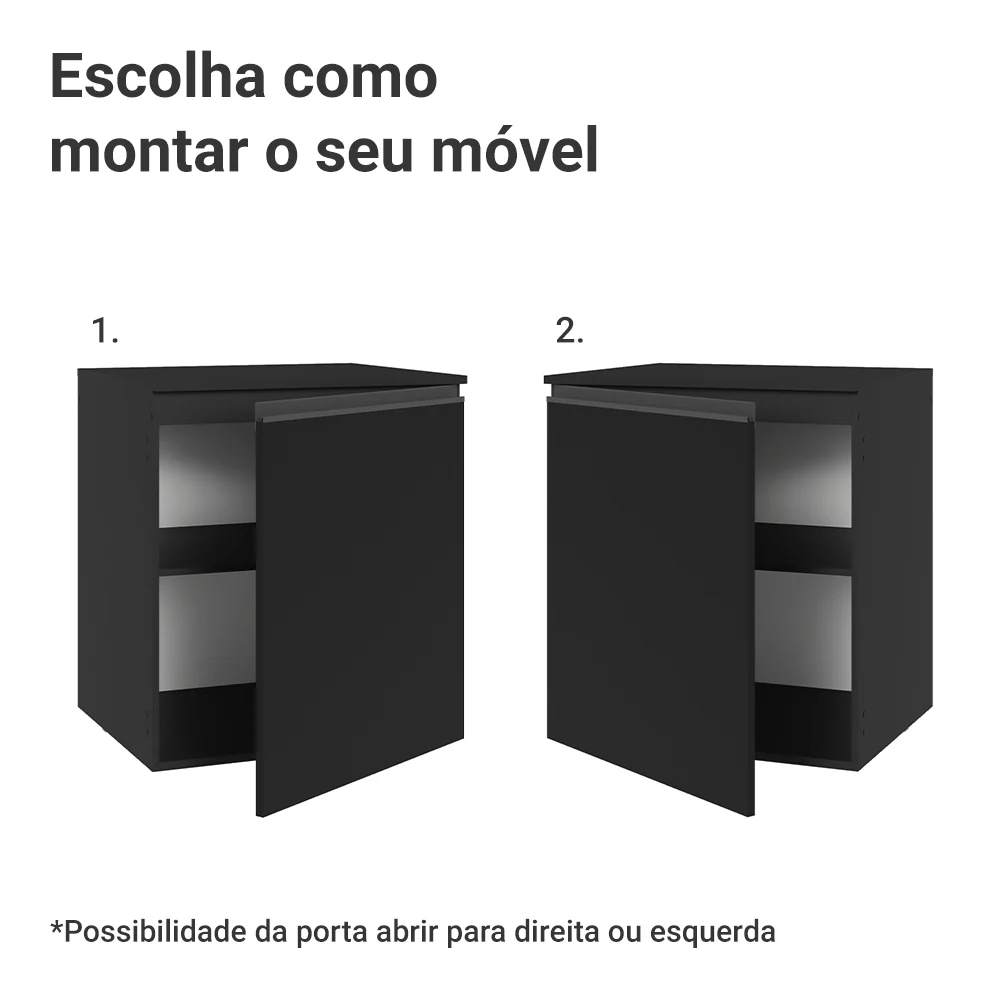Balcão de Cozinha 60 cm 1 Porta Suspenso Preto Nice Madesa - Image 4