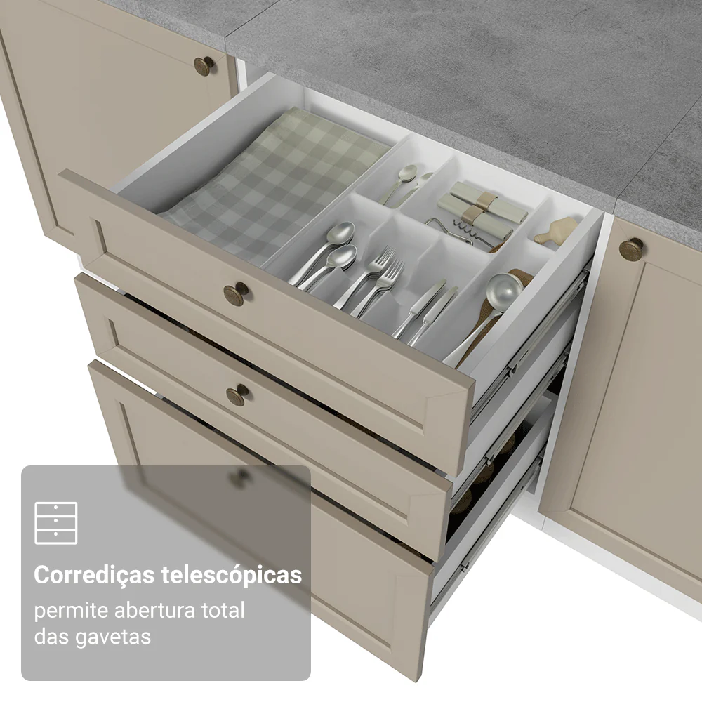 Balcão de Cozinha 60 cm 3 Gavetas Branco/Crema Vik Madesa - Image 6