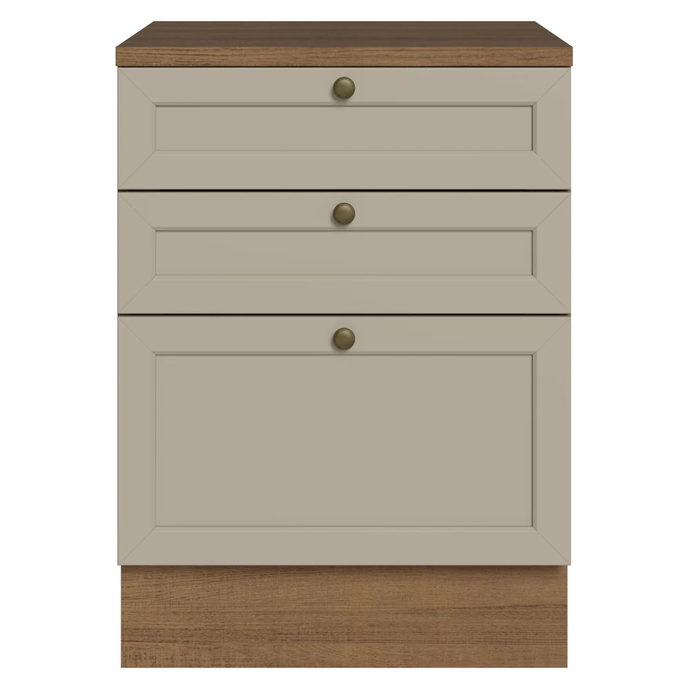 Balcão de Cozinha 60 cm 3 Gavetas Rustic/Crema Vik Madesa - Image 11