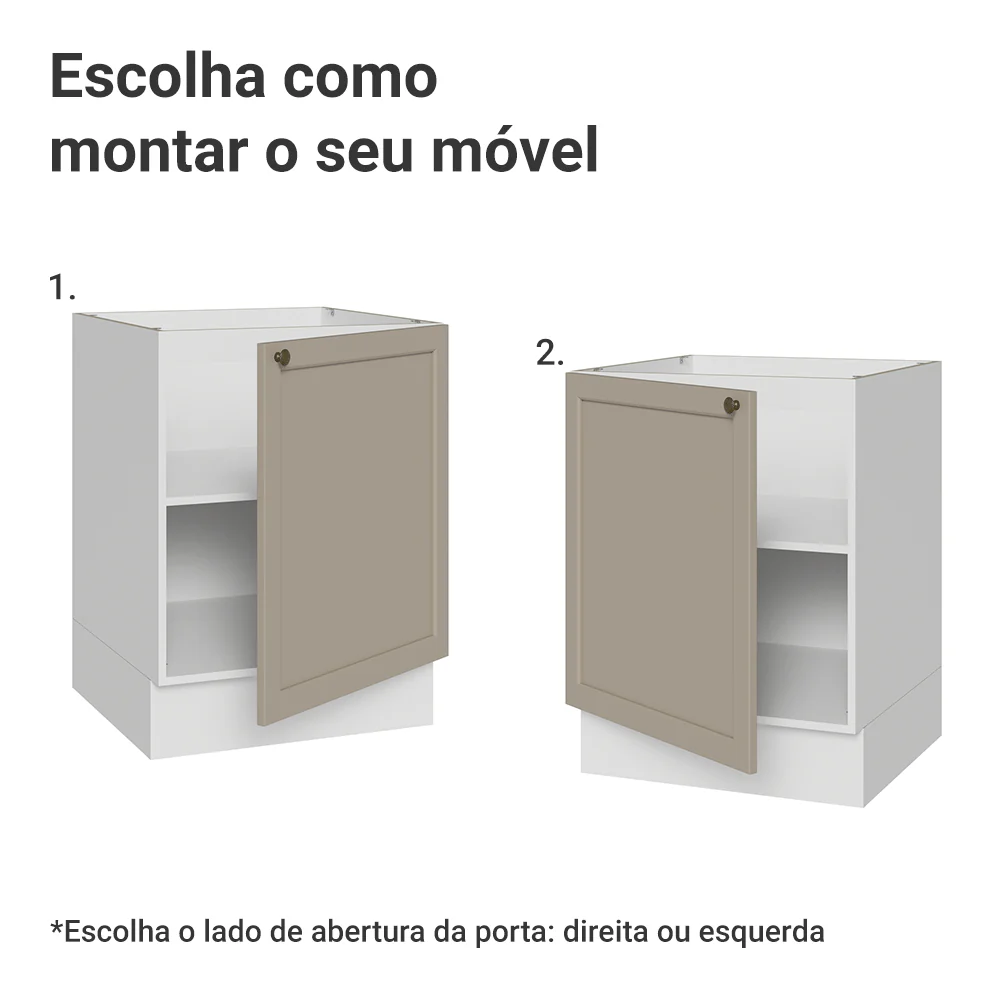 Balcão de Cozinha 60 x 60 cm 1 Porta (Sem Tampo) Branco/Crema Vik Madesa - Image 4