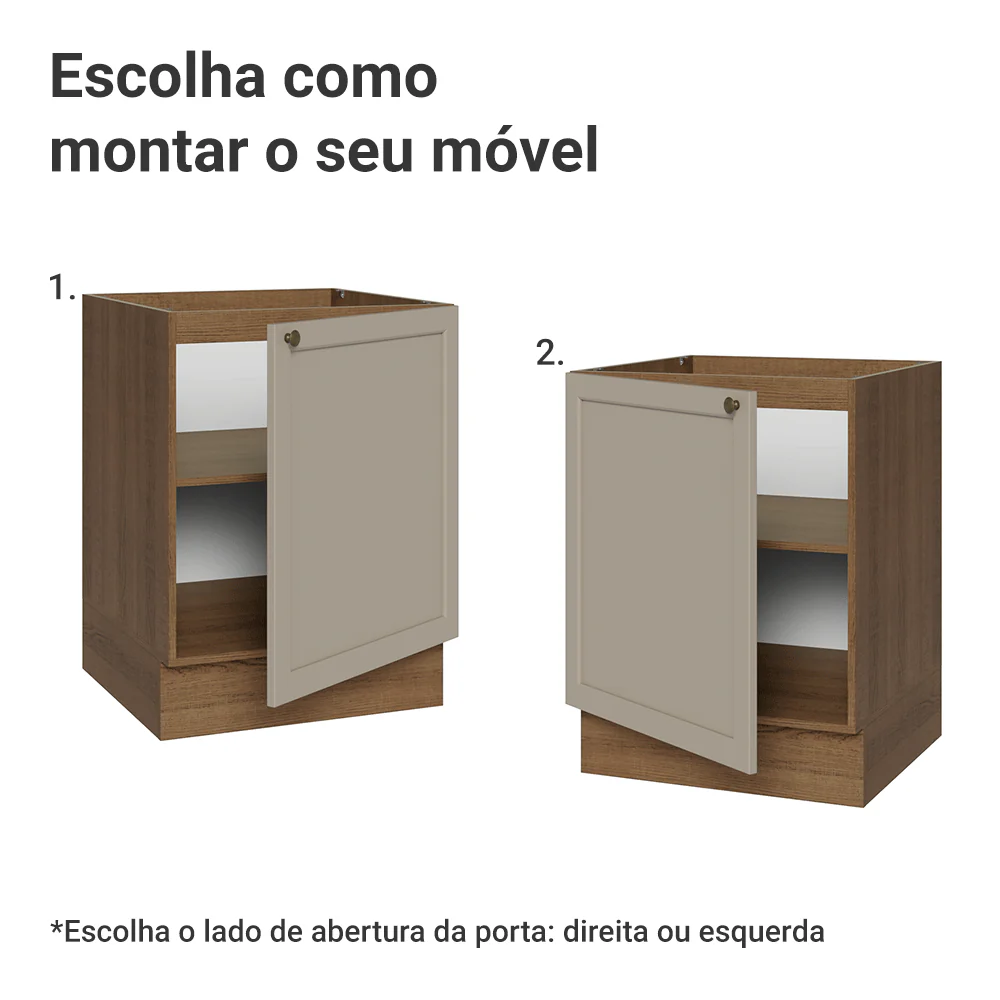 Balcão de Cozinha 60 x 60 cm 1 Porta (Sem Tampo) Rustic/Crema Vik Madesa - Image 4