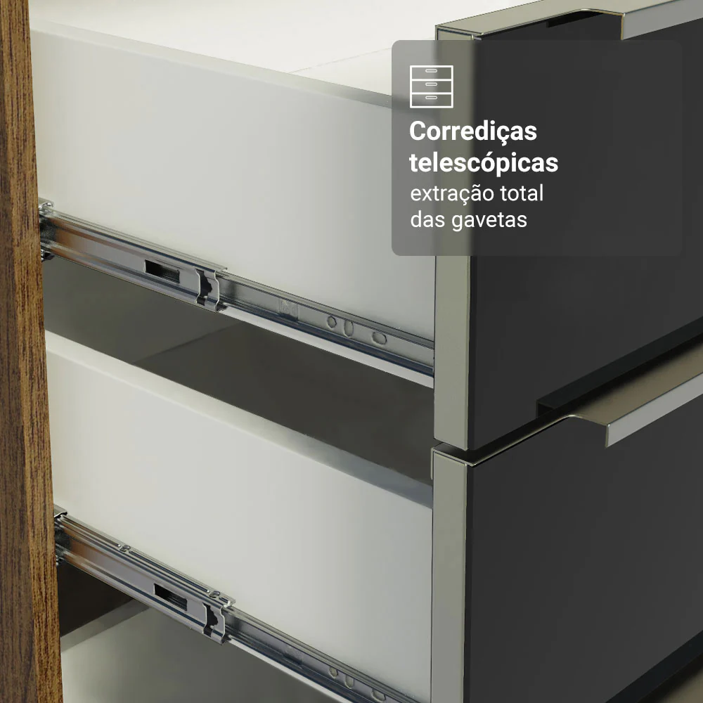 Balcão de Cozinha 80 cm 2 Gavetas Rustic/Preto Lux Madesa - Image 5
