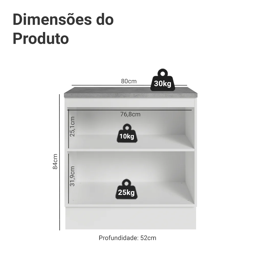 Balcão de Cozinha 80 cm 2 Portas Branco/Crema Vik Madesa - Image 2