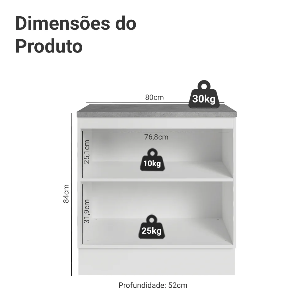 Balcão de Cozinha 80 cm 2 Portas Branco/Preto Lux Madesa - Image 2