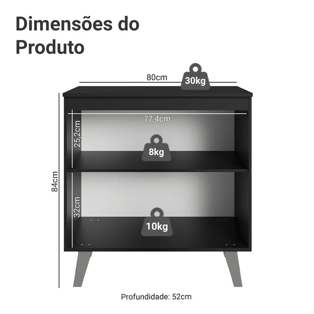 Balcão de Cozinha 80 cm 2 Portas Com Pés Preto Nice Madesa - Image 2