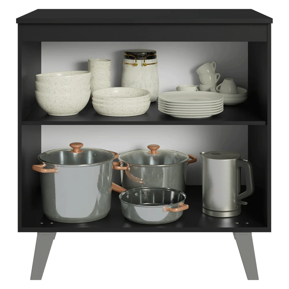Balcão de Cozinha 80 cm 2 Portas Com Pés Preto Nice Madesa - Image 4