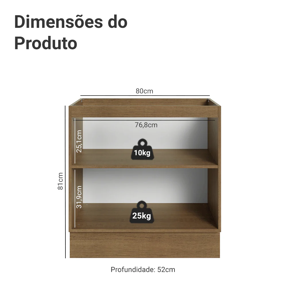 Balcão de Cozinha 80 cm 2 Portas (Sem Tampo) Rustic/Cinza Lux Madesa - Image 2