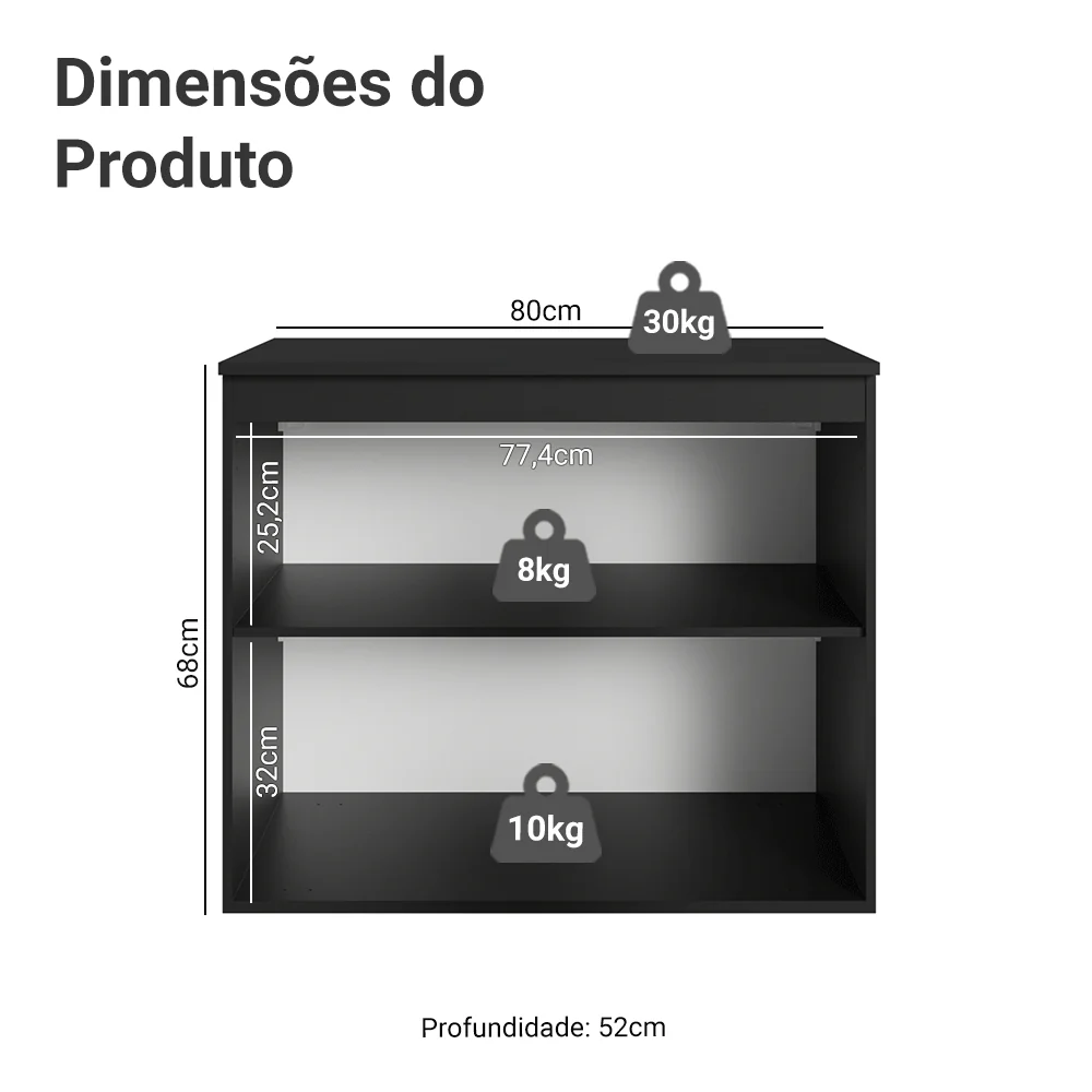 Balcão de Cozinha 80 cm 2 Portas Suspenso Preto Nice Madesa - Image 2