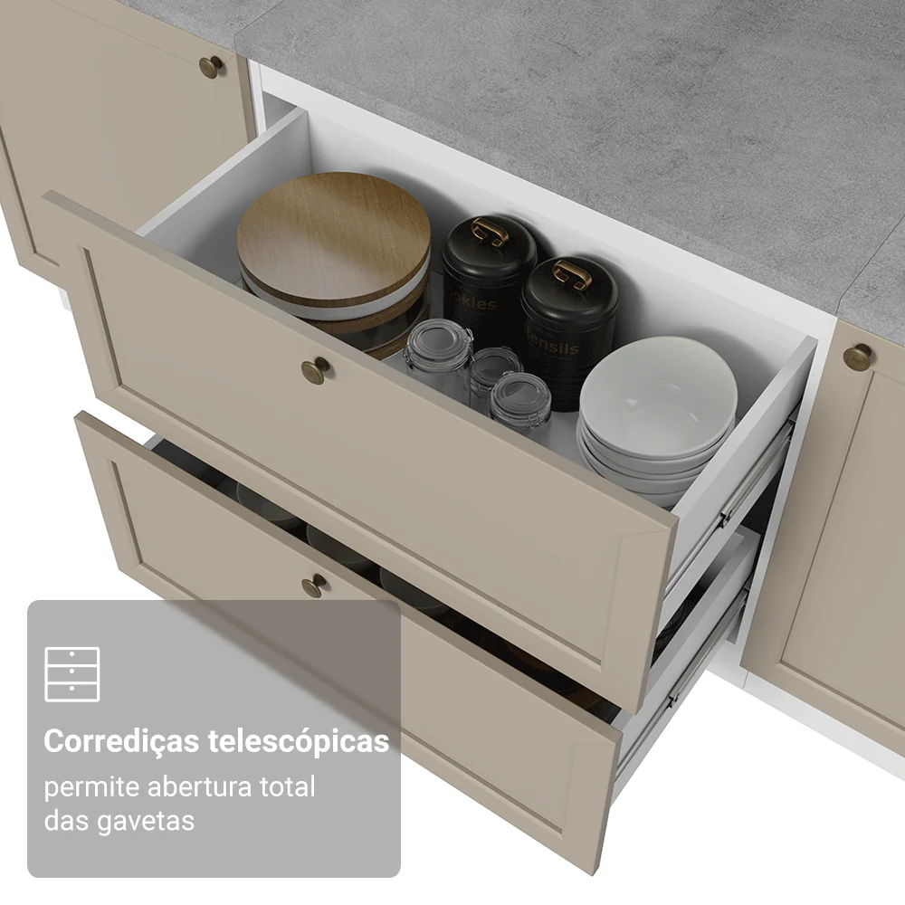 Balcão de Cozinha 80 x 60 cm 2 Gavetas (Com Tampo) Branco/Crema Vik Madesa - Image 6