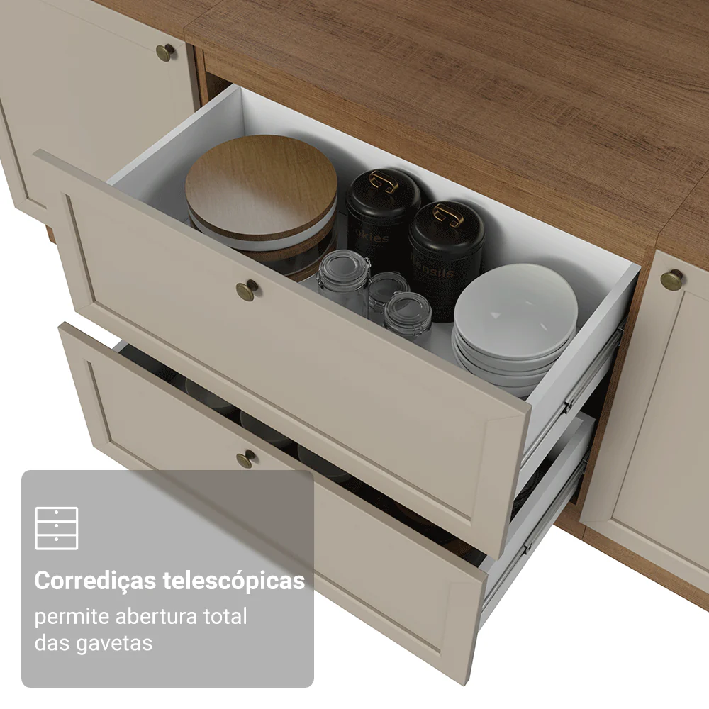 Balcão de Cozinha 80 x 60 cm 2 Gavetas (Com Tampo) Rustic/Crema Vik Madesa - Image 6