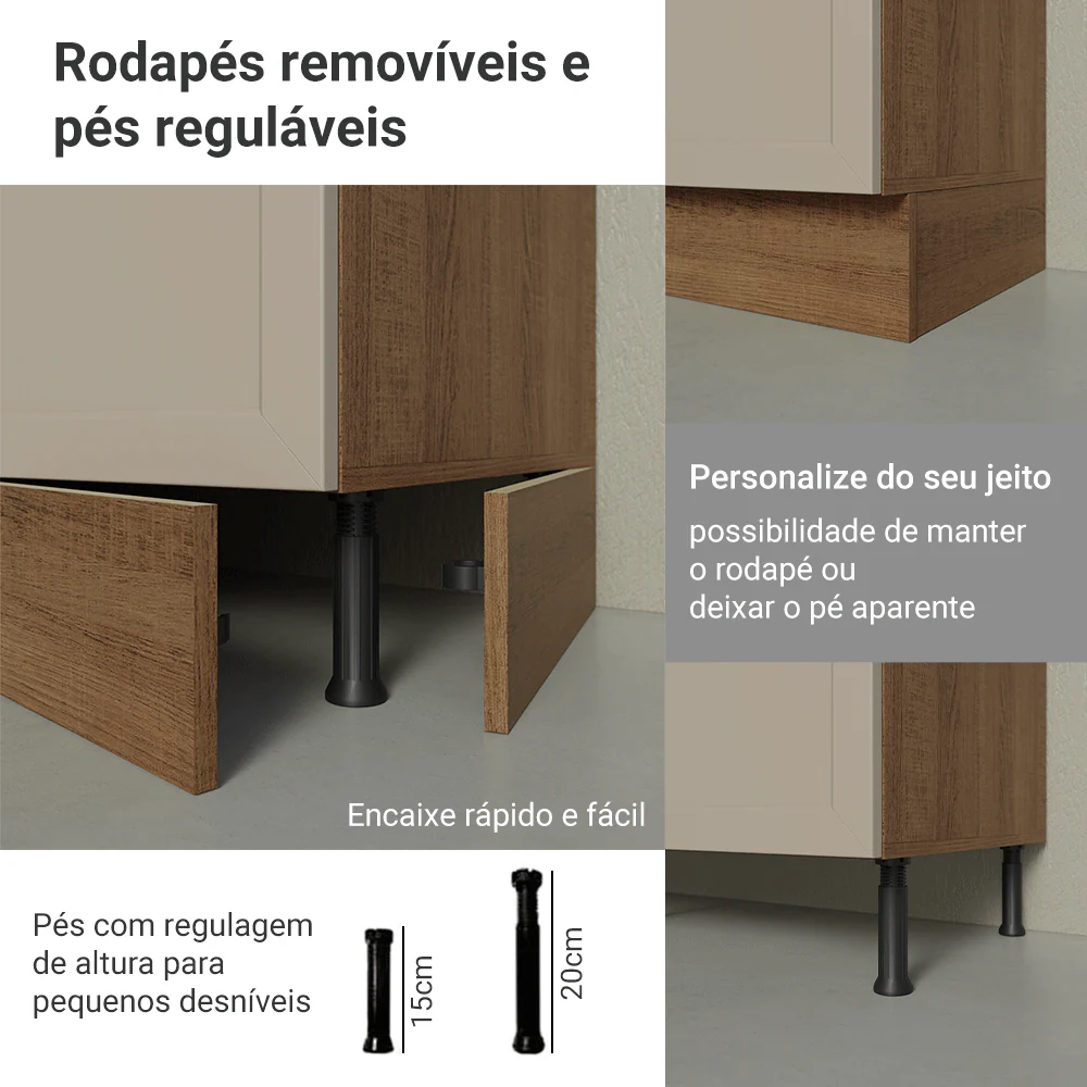 Balcão de Cozinha 80 x 60 cm 2 Gavetas (Com Tampo) Rustic/Crema Vik Madesa - Image 7