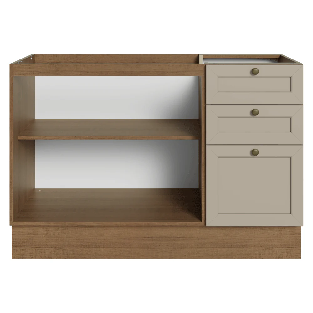 Balcão de Pia 120 cm 2 Portas 3 Gavetas (Sem Tampo) Rustic/Crema Vik Madesa - Image 12