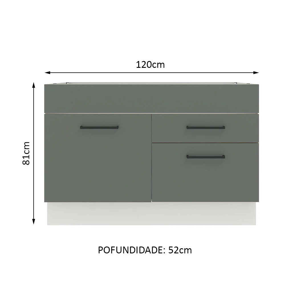 Balcão Gabinete de Pia Madesa Agata 1 Porta e 2 Gavetas (Sem Tampo e Pia) Branco/Cinza - Image 2
