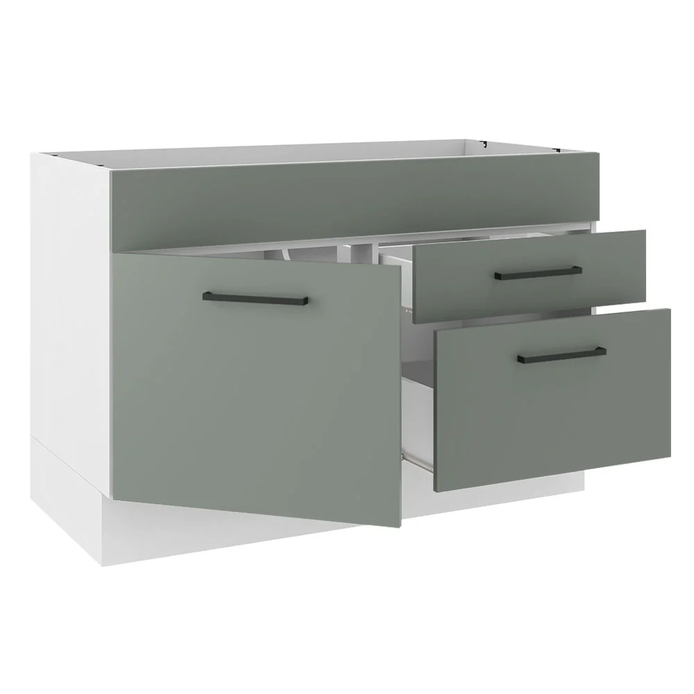 Balcão Gabinete de Pia Madesa Agata 1 Porta e 2 Gavetas (Sem Tampo e Pia) Branco/Cinza - Image 4