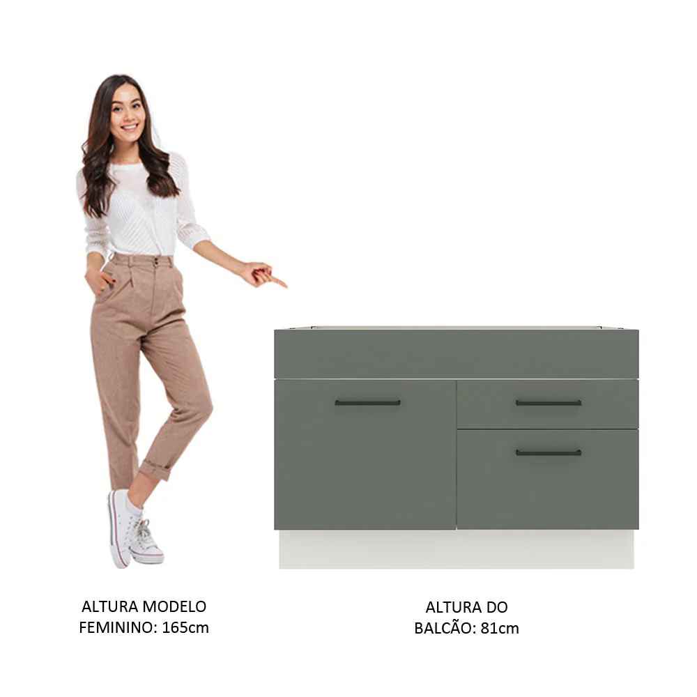 Balcão Gabinete de Pia Madesa Agata 1 Porta e 2 Gavetas (Sem Tampo e Pia) Branco/Cinza - Image 5