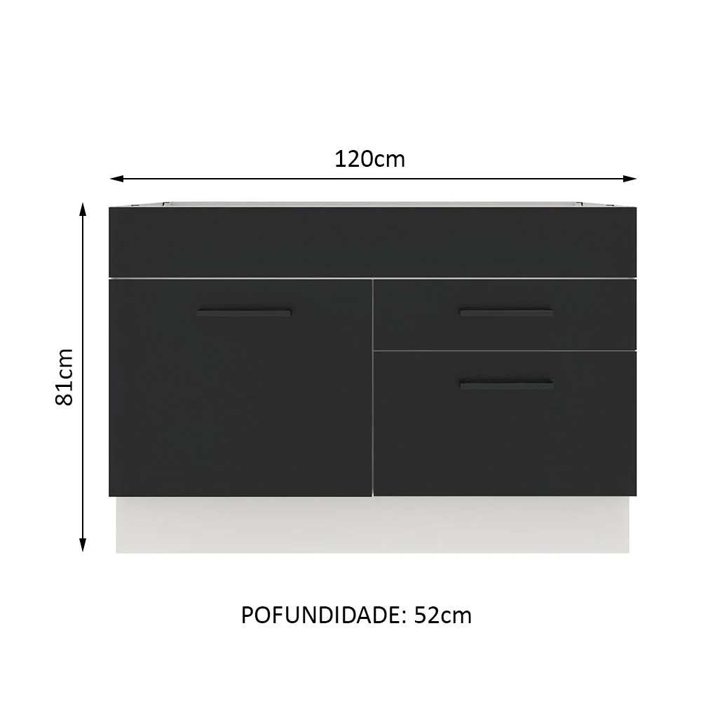 Balcão Gabinete de Pia Madesa Agata 1 Porta e 2 Gavetas (Sem Tampo e Pia) Branco/Preto - Image 2