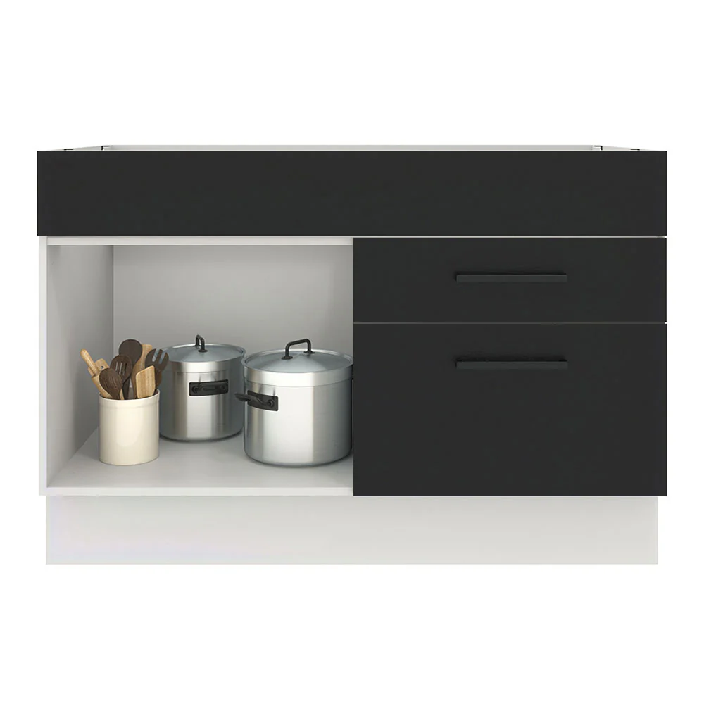 Balcão Gabinete de Pia Madesa Agata 1 Porta e 2 Gavetas (Sem Tampo e Pia) Branco/Preto - Image 3