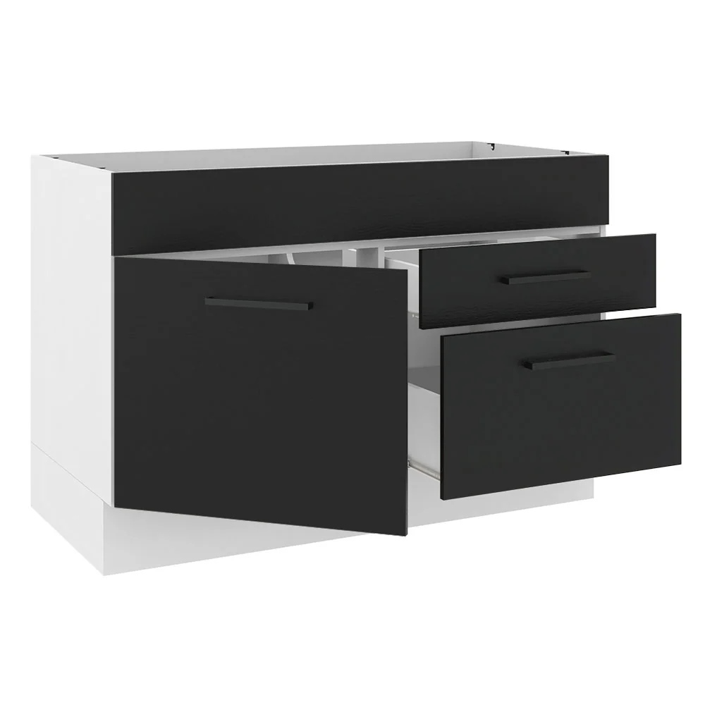 Balcão Gabinete de Pia Madesa Agata 1 Porta e 2 Gavetas (Sem Tampo e Pia) Branco/Preto - Image 4