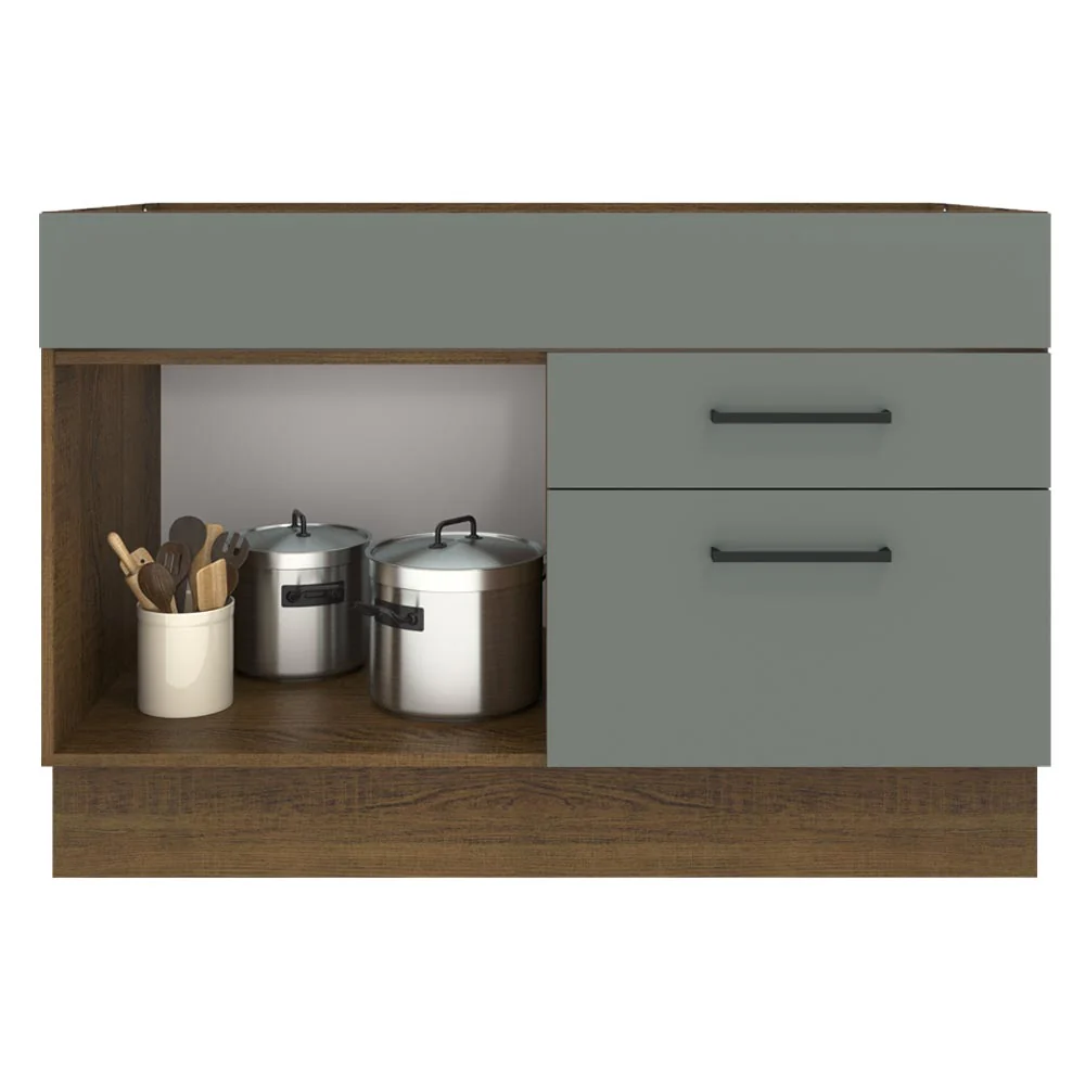Balcão Gabinete de Pia Madesa Agata 1 Porta e 2 Gavetas (Sem Tampo e Pia) Rustic/Cinza - Image 3