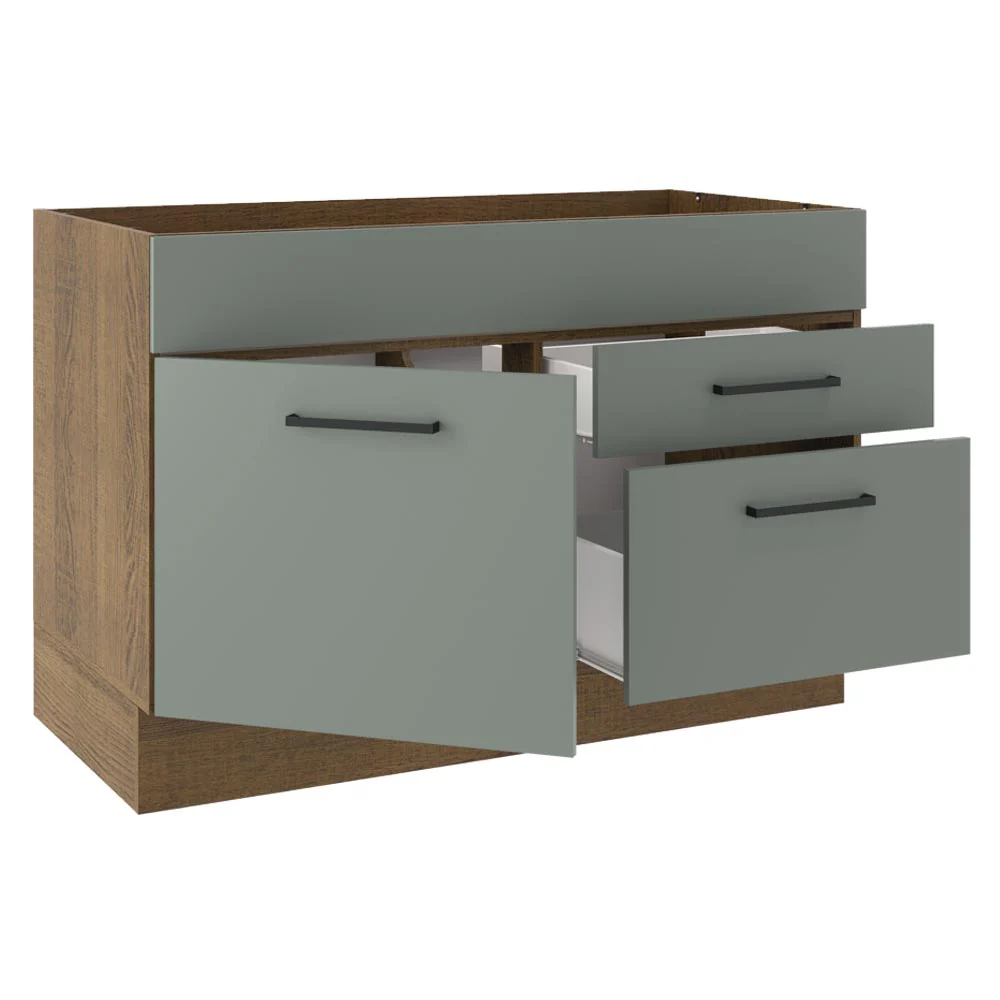 Balcão Gabinete de Pia Madesa Agata 1 Porta e 2 Gavetas (Sem Tampo e Pia) Rustic/Cinza - Image 4