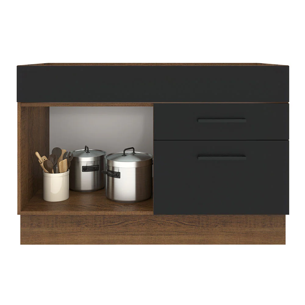 Balcão Gabinete de Pia Madesa Agata 1 Porta e 2 Gavetas (Sem Tampo e Pia) Rustic/Preto - Image 3