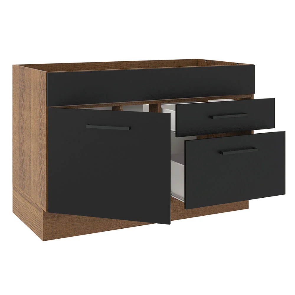 Balcão Gabinete de Pia Madesa Agata 1 Porta e 2 Gavetas (Sem Tampo e Pia) Rustic/Preto - Image 4