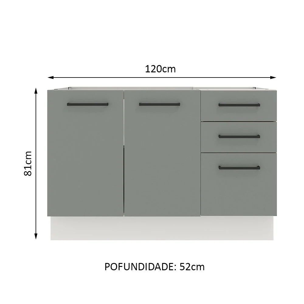 Balcão Gabinete de Pia Madesa Agata 2 Portas e 3 Gavetas (Sem Tampo e Pia) Branco/Cinza - Image 2