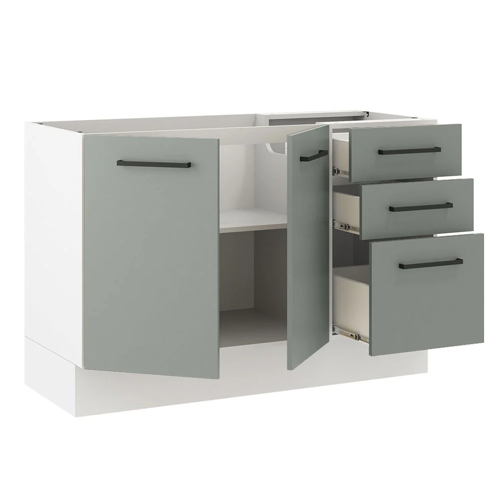 Balcão Gabinete de Pia Madesa Agata 2 Portas e 3 Gavetas (Sem Tampo e Pia) Branco/Cinza - Image 4