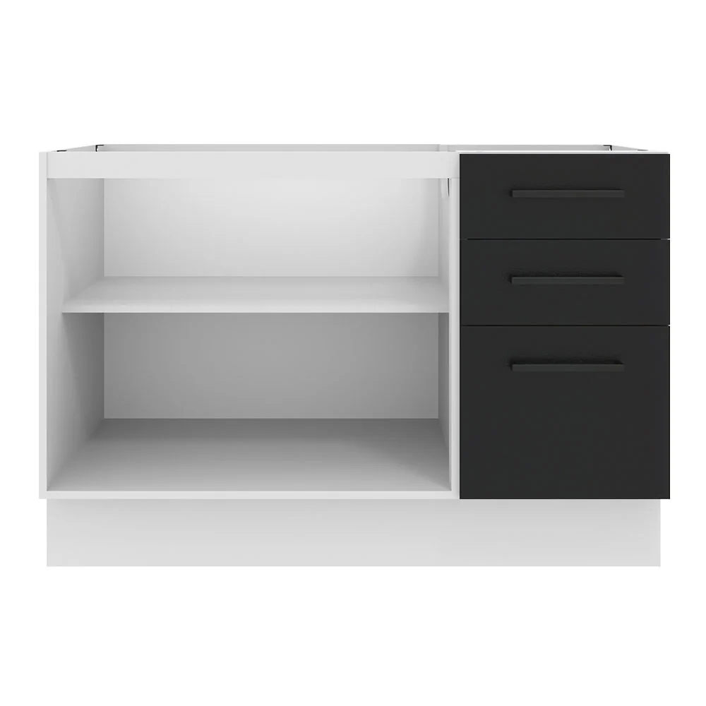 Balcão Gabinete de Pia Madesa Agata 2 Portas e 3 Gavetas (Sem Tampo e Pia) Branco/Preto - Image 10