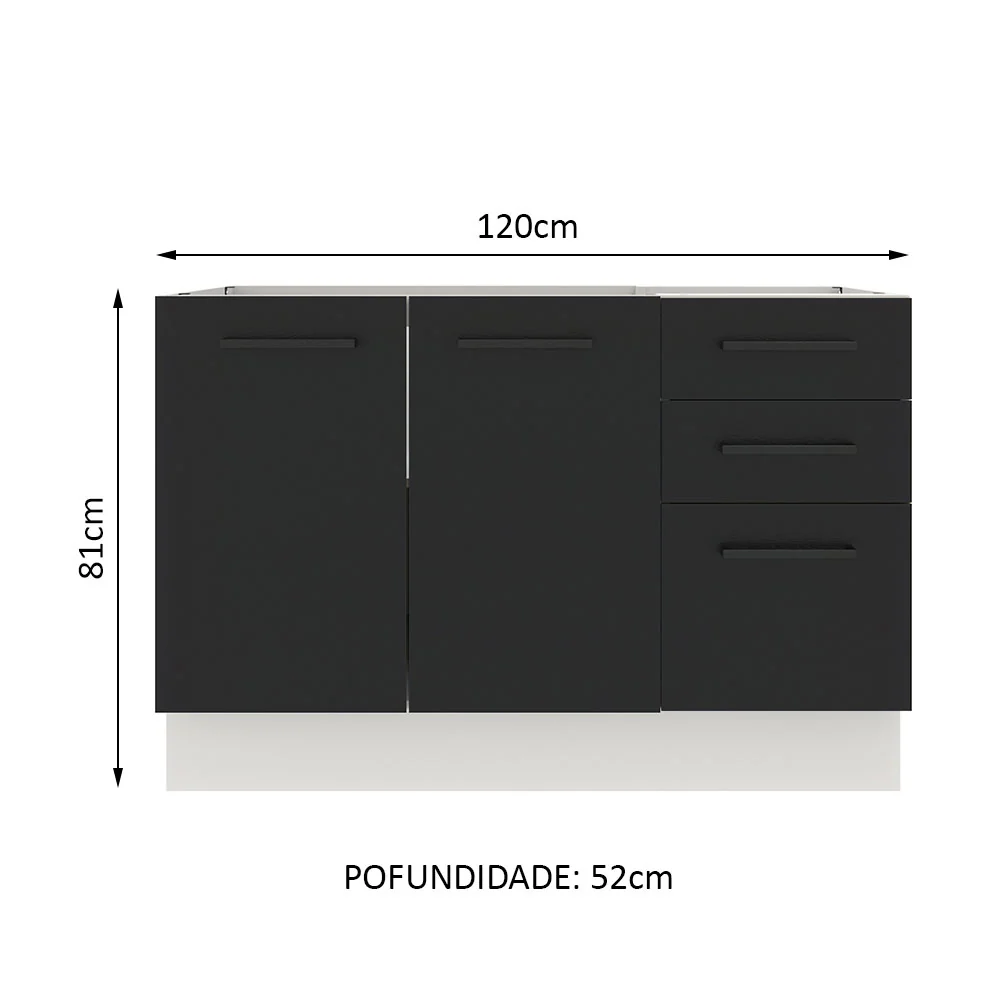 Balcão Gabinete de Pia Madesa Agata 2 Portas e 3 Gavetas (Sem Tampo e Pia) Branco/Preto - Image 2