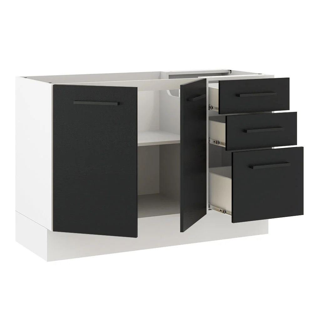 Balcão Gabinete de Pia Madesa Agata 2 Portas e 3 Gavetas (Sem Tampo e Pia) Branco/Preto - Image 4