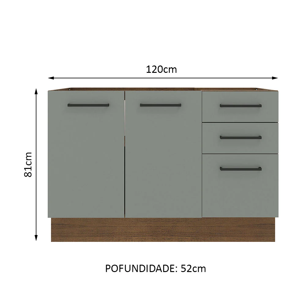 Balcão Gabinete de Pia Madesa Agata 2 Portas e 3 Gavetas (Sem Tampo e Pia) Rustic/Cinza - Image 2