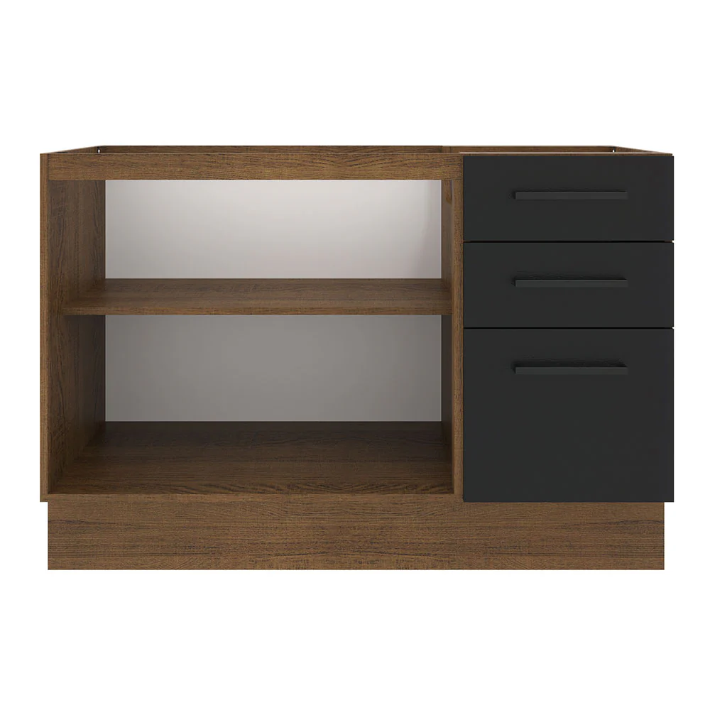 Balcão Gabinete de Pia Madesa Agata 2 Portas e 3 Gavetas (Sem Tampo e Pia) Rustic/Preto - Image 10