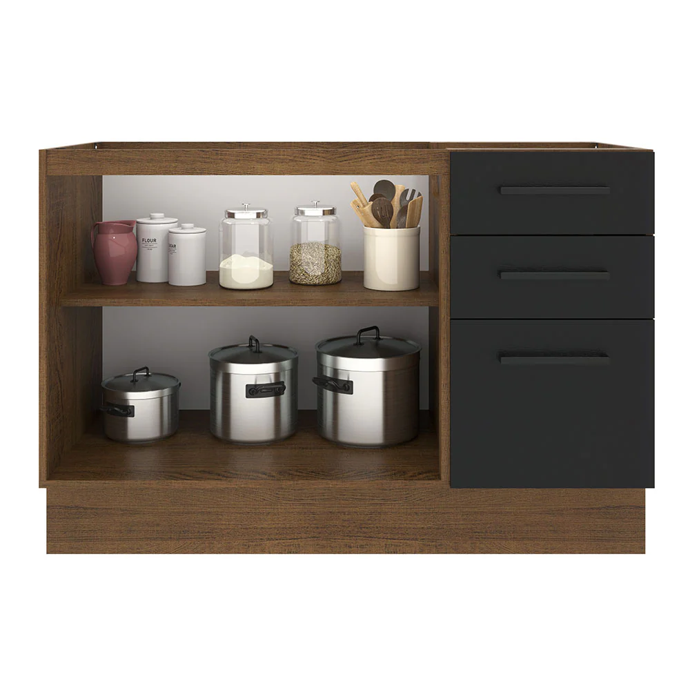 Balcão Gabinete de Pia Madesa Agata 2 Portas e 3 Gavetas (Sem Tampo e Pia) Rustic/Preto - Image 3
