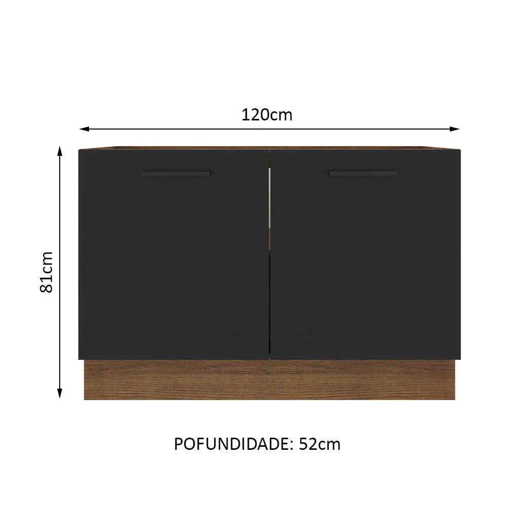 Balcão Gabinete de Pia Madesa Agata 2 Portas (Sem Tampo e Pia) Rustic/Preto - Image 2