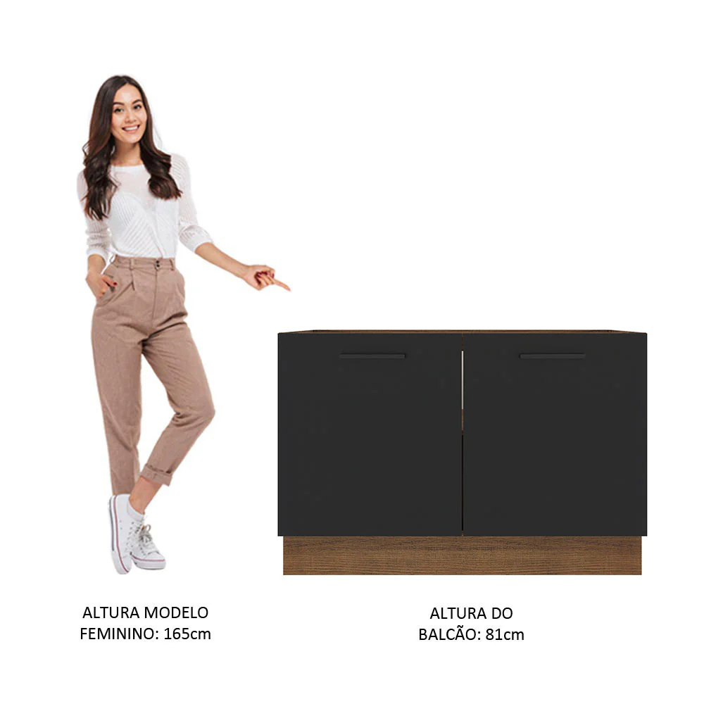 Balcão Gabinete de Pia Madesa Agata 2 Portas (Sem Tampo e Pia) Rustic/Preto - Image 5