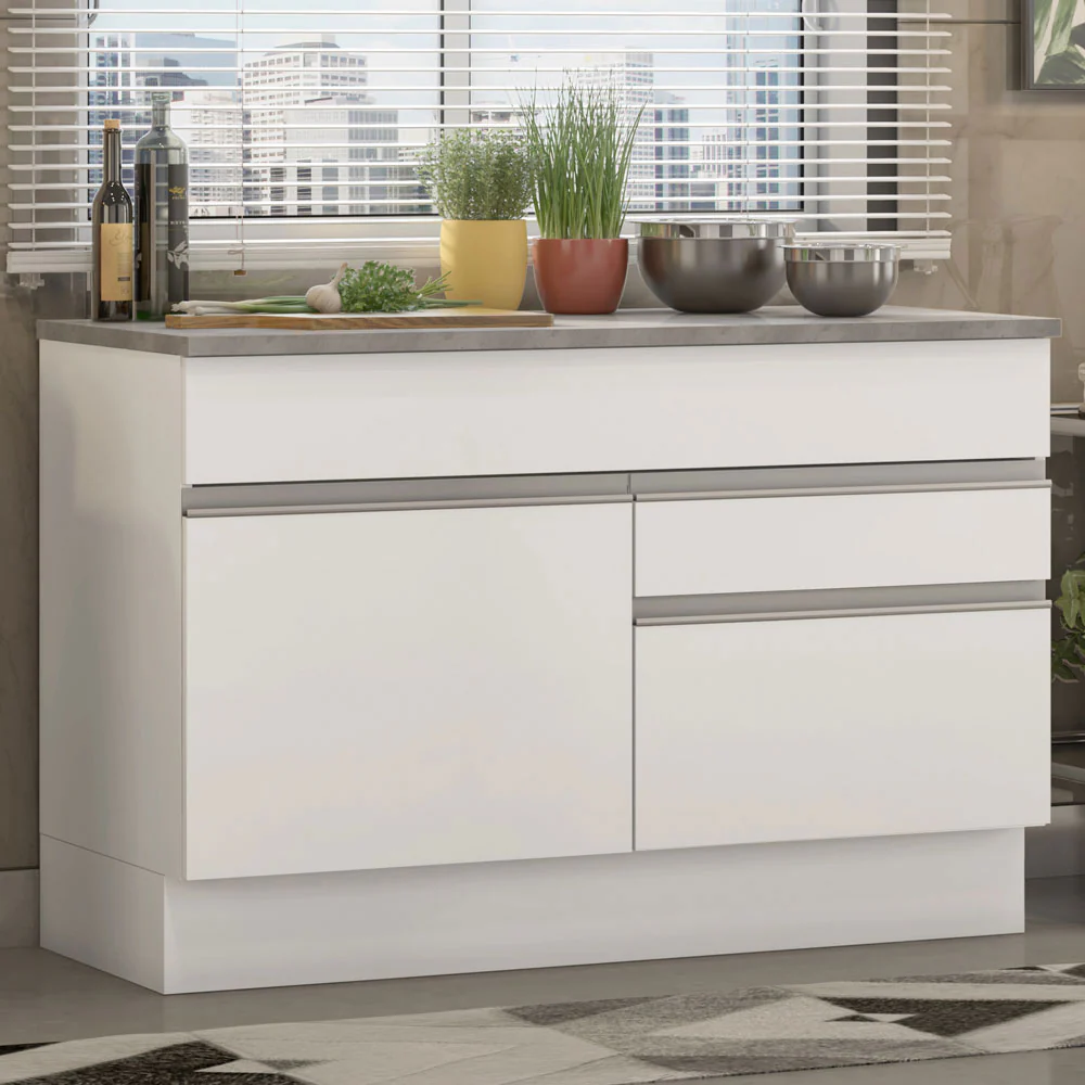 Balcão Madesa Glamy 120 cm 1 Porta e 2 Gavetas (Com Tampo) Branco - Image 2