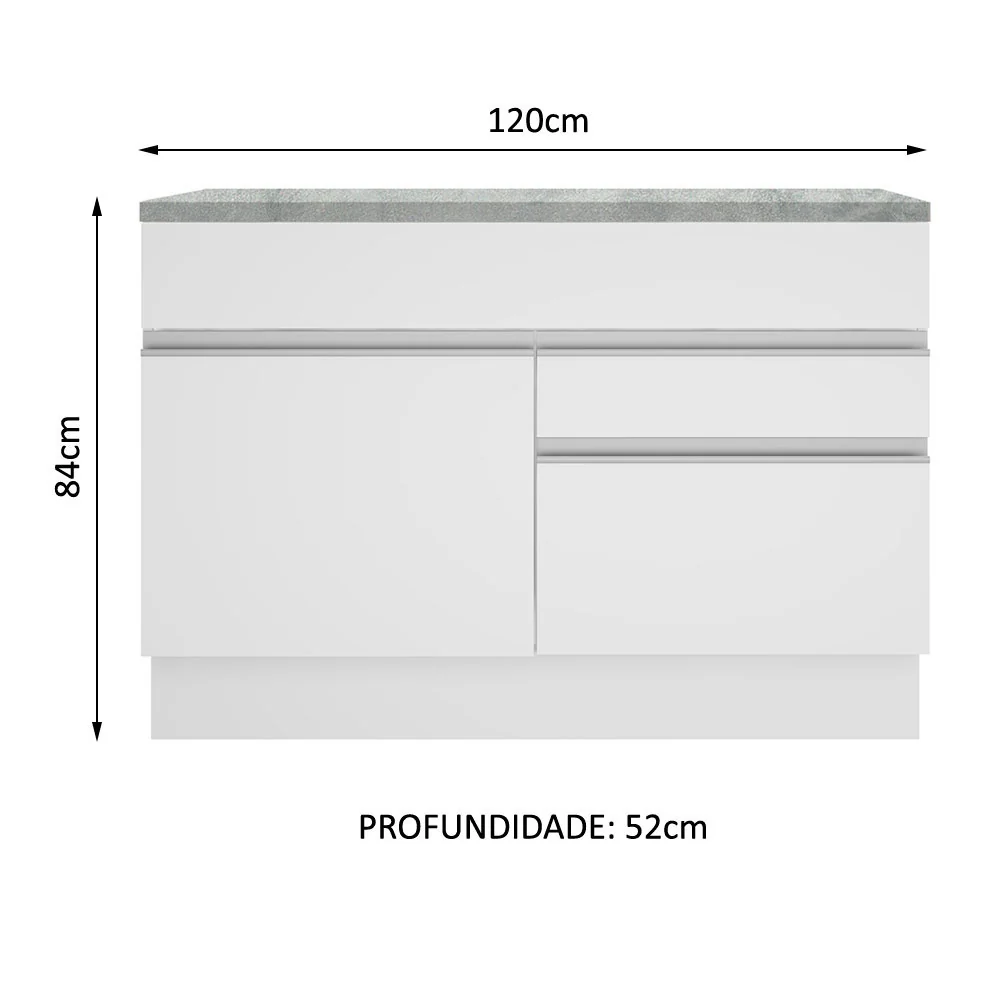 Balcão Madesa Glamy 120 cm 1 Porta e 2 Gavetas (Com Tampo) Branco - Image 3