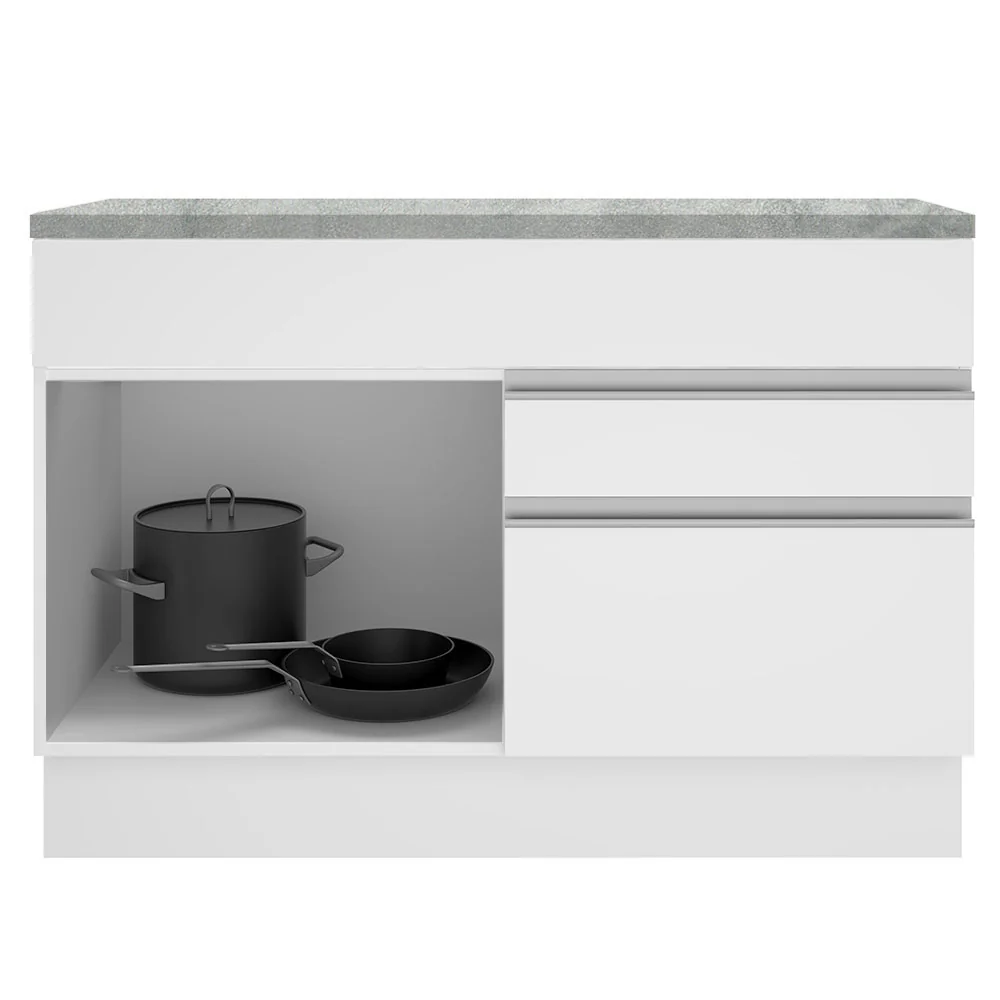 Balcão Madesa Glamy 120 cm 1 Porta e 2 Gavetas (Com Tampo) Branco - Image 4