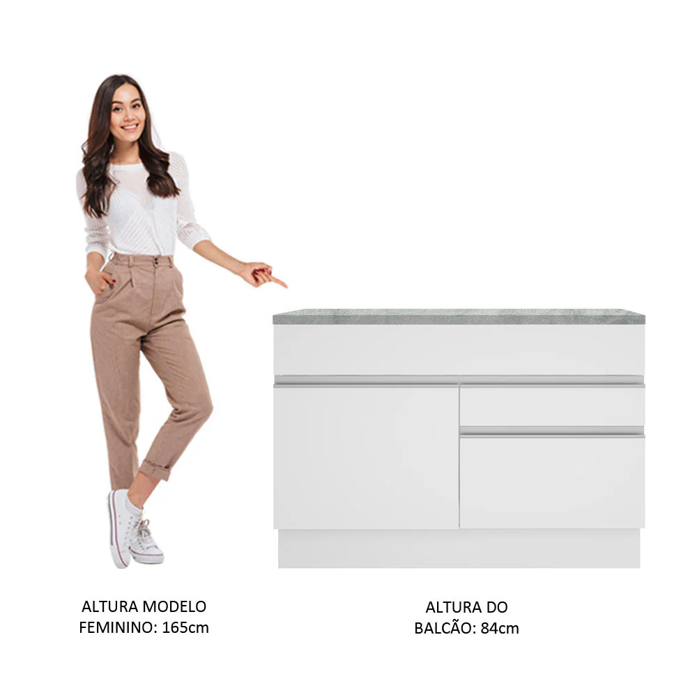 Balcão Madesa Glamy 120 cm 1 Porta e 2 Gavetas (Com Tampo) Branco - Image 6