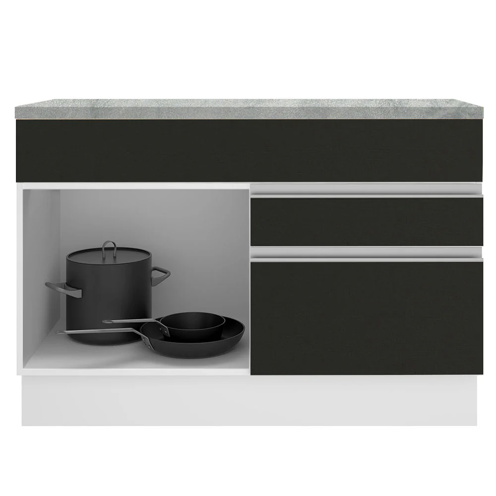 Balcão Madesa Glamy 120 cm 1 Porta e 2 Gavetas (Com Tampo) Branco/Preto - Image 4