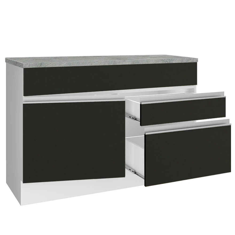 Balcão Madesa Glamy 120 cm 1 Porta e 2 Gavetas (Com Tampo) Branco/Preto - Image 5