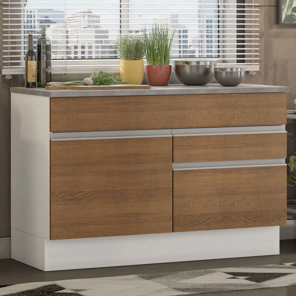 Balcão Madesa Glamy 120 cm 1 Porta e 2 Gavetas (Com Tampo) Branco/Rustic - Image 2