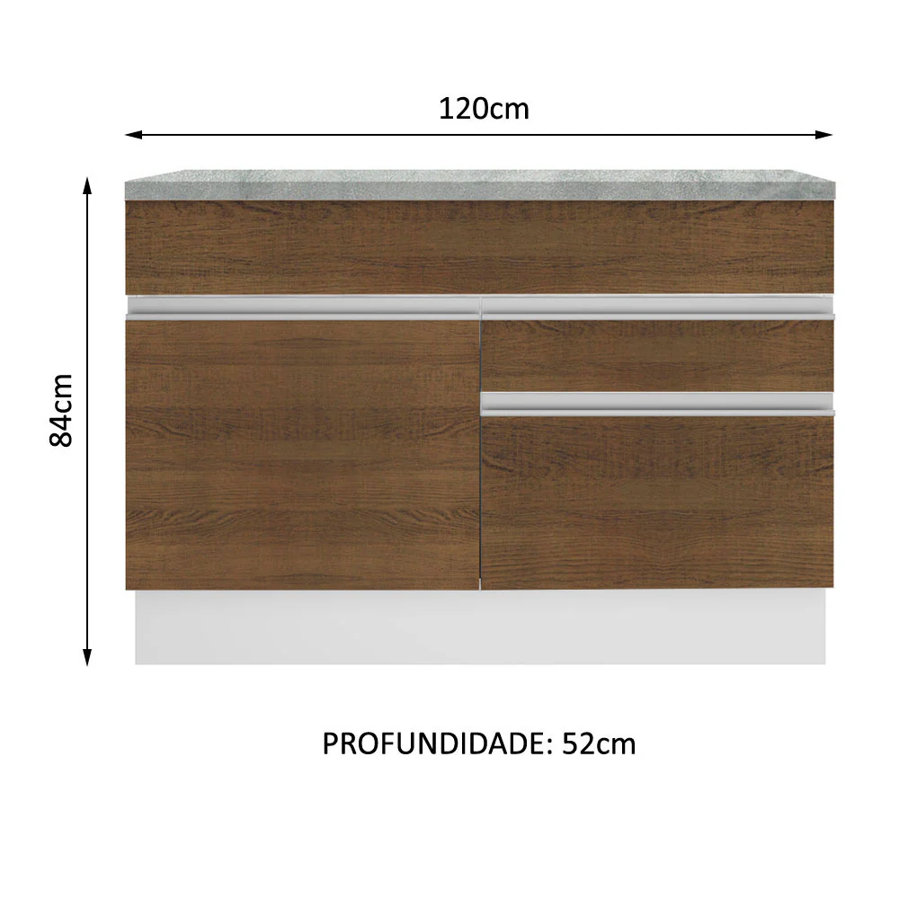 Balcão Madesa Glamy 120 cm 1 Porta e 2 Gavetas (Com Tampo) Branco/Rustic - Image 3