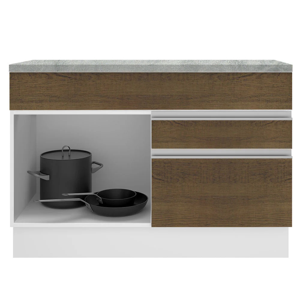 Balcão Madesa Glamy 120 cm 1 Porta e 2 Gavetas (Com Tampo) Branco/Rustic - Image 4